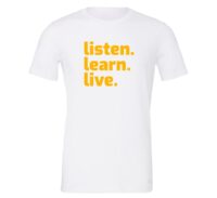 Listen Learn Live White-Yellow Motivational T-Shirt | EntreVisionU